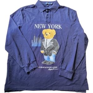 POLO Ralph Lauren Men's New York LS Polo Bear Navy Blue RARE NY EDITION